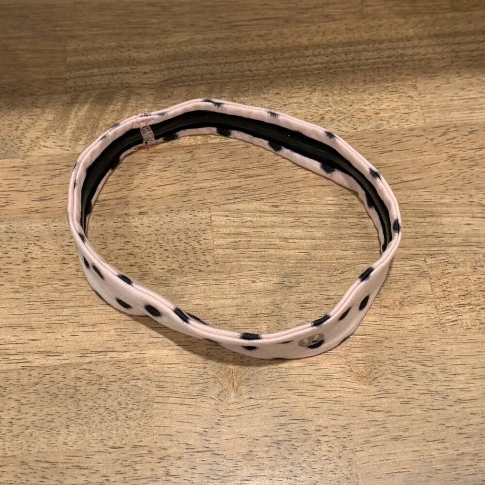 Lululemon Pink & Black Polkadot Workout Headband Silicone Grip - Picture 2 of 5